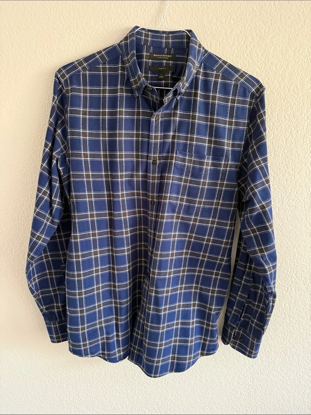 Men's Banana Republic Luxe Flannel Blue Plaid Long-Sleeve Button-Down Shirt
